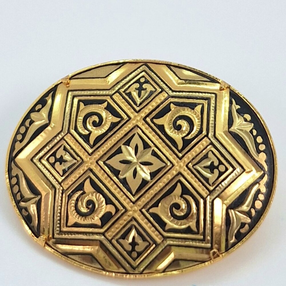 Vintage Spanish Damascene Gold Brooch